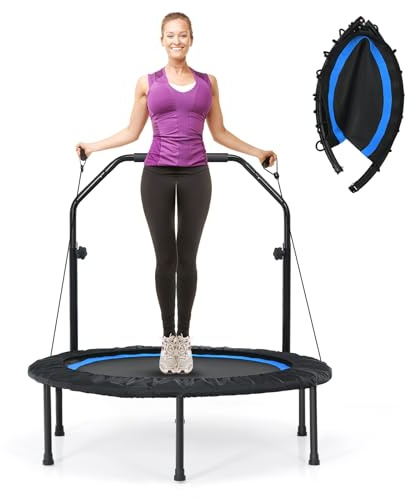 COSTWAY Trampoline de Fitness Pliable 101 cm avec 2 Bandes de Résistance Main Courante Réglable en Hauteur Charge 150 kg pour Enfants et Adultes Intérieur/Extérieur