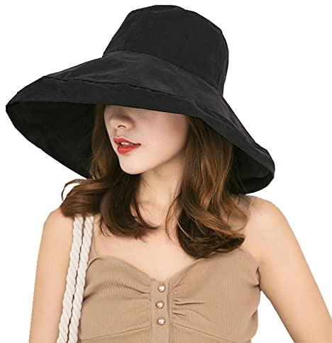 2022 Novedad Mujer capeline Playa Plegable Sombrero de Sol de ala Ancha UPF 50+ Sombrero protección Solar Tapa Visor Anti UV Bob algodón Verano Visera Gorra Transpirable con Cuerda a Prueba de Viento