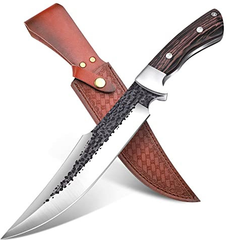 PURPLEBIRD Grand Couteau de Chasse Lame Fixe 19 cm, Bushcraft, de Ceinture Full Tang Avec Étui Cuir Outdoor Survival Messer