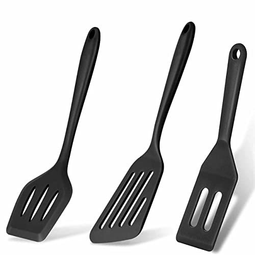 Set di 3 spatole spatola in silicone spatola antiaderente lavabile in lavastoviglie professionale con fessure, rivestimento antiaderente resistente al calore strumenti di cottura per pesce, nero