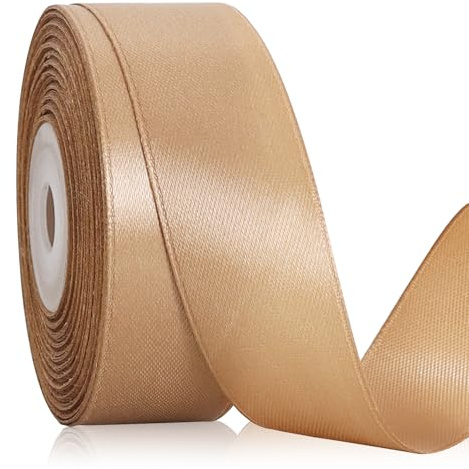 TONIFUL Nastro di raso color oro champagne, 2,5 cm x 22,7 m, in seta solida, per confezioni regalo, artigianato, bouquet floreali, confezioni regalo di compleanno, San Valentino, Natale, decorazioni