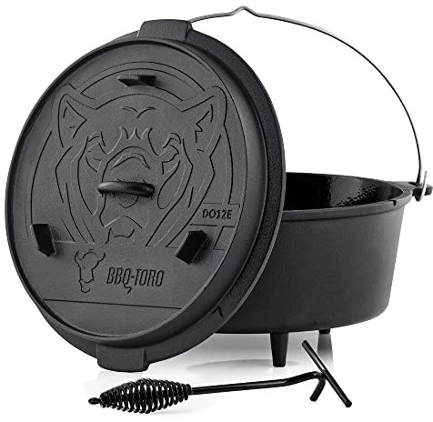 BBQ-Toro Dutch Oven Emaille Serie | Emailliert 13,6 Liter | Gusseisen Kochtopf mit Füßen | Bräter mit Deckelheber, Gusstopf, Feuertopf, Gussbräter, Grilltopf, Gusskessel, Schmortopf