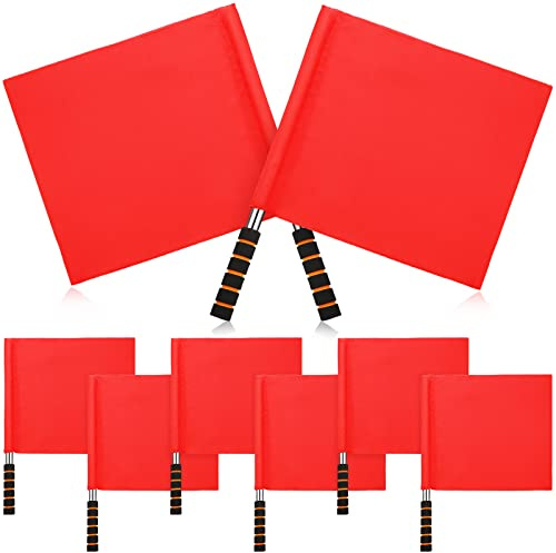 Wettarn 8PCS Sports Referee Flag Stainless Steel Hand Signal Flag Sponge Handle Racing Flags Playing Field Corner Flags Color Guard Pole Set for Soccer Volleyball Football(Red)