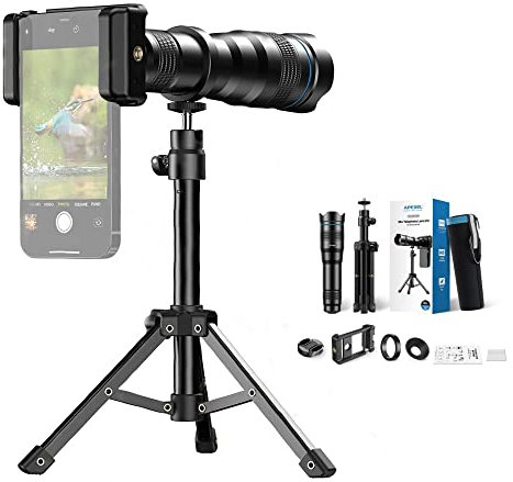 Camnoon Handy Objektiv Linse Kit Lens Set 36-Fach mit Metallstativ, universeller Handy-Clip, Objektivtasche für Wandern, Camping, Ansehen Ersatz für iPhone 14/13/12/11, Huawei-Smartphones