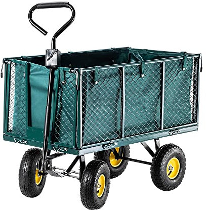 KADAX Netzgartenwagen, 97x47x40cm Gartenwagen aus pulverbeschichteten Metall, Transportwagen mit Traglast bis 500kg, Klappbarer Bollerwagen, Strand, Tiere (Grün)