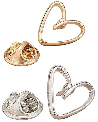 Iutymu Lot de 6 épingles à modestie en forme de cœur doré ou argenté, épinglette de modestie en forme de cœur, broche de mode, épingle à écharpe, sac ou poche, épingle à robe ou cardigan, Métal, Sans