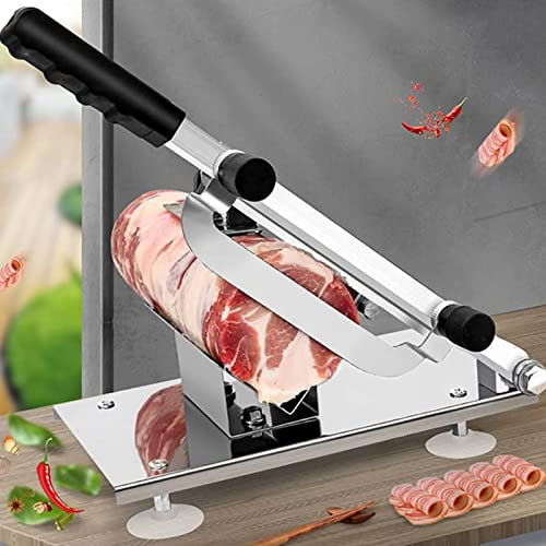 Cortador de carne de acero inoxidable 304 manual engrosado, rebanador de carne congelada con ajuste de espesor de 03-8 mm Rejilla de carne en forma de V Mango ergonómico 60 tabletas / 1 min