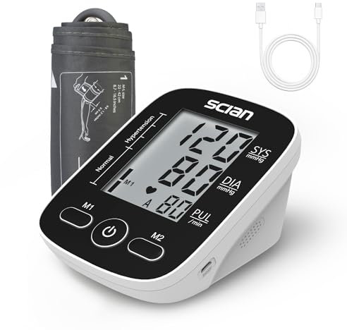 Scian Blood Pressure Monitors Upper Arm Blood Pressure Machine for Home Use, Automatic Heart Rate Monitor & BP Cuff Kit with Large Cuff 22-42cm, Large LCD Display, 2×90 Memory (Black)