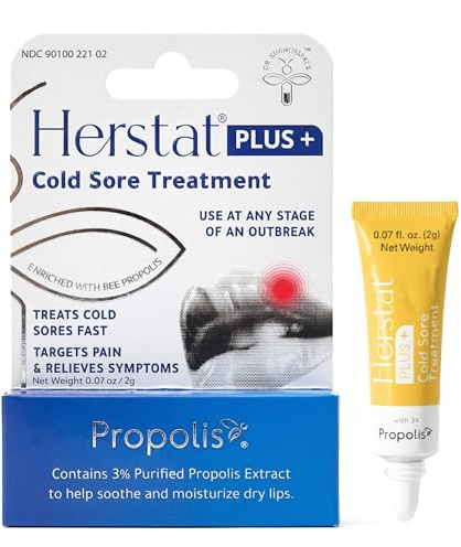Herstat+ Cold Sore Treatment 2g with 3% Propolis - Fast Acting Cold Sore & Fever Blister Treatment for Lips, Effective Lip Treatment