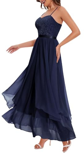 HomRain kvinnor X-Small UK Plus spagettirem chiffong maxi centimeter klänning cocktail bal hemkomst bröllop gästklänning festspel, Marinblått Xsp, XL