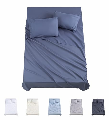 Todocama Juego de Sábanas de 4 Piezas - 3001 - Sábana Bajera Ajustable - Encimera - Dos Fundas de Almohada de 50x80cm, (Cama 150-150x190/200 cm, Azul Grisáceo)
