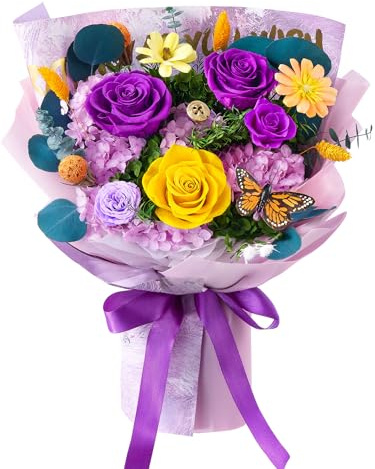 Beaulasting Roses Mothers Day Flowers for Delivery Prime Forever Flowers Mom Preserved Roses Bouquets Flower Birthday Gifts for Women Anniversary Graduation Gifts for Her, Purple
