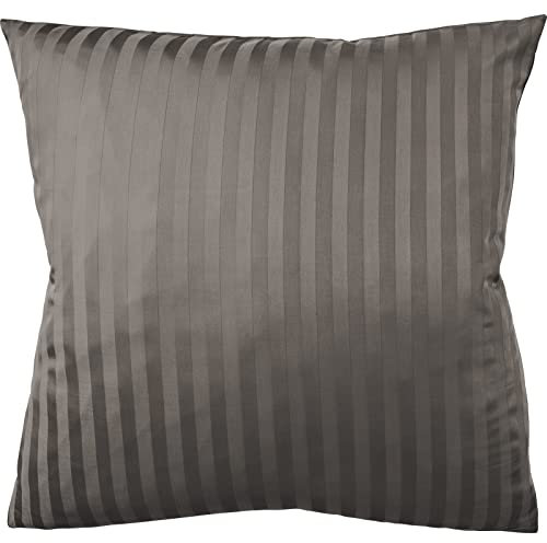 Pure Label Mako Satin Damast Streifen Kopfkissenbezug 80x80 cm aus 100% Baumwolle in Taupe| Traumhaft weicher Kissenbezug passend zu unseren Bettwäsche Sets