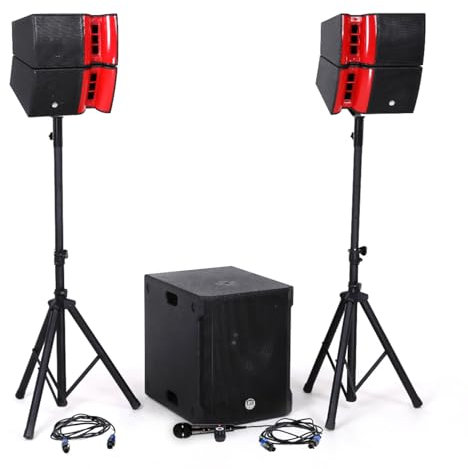 Pack Sonorisation DJ Complet BM Bmsonic BMS15-HORN 1200W, Enceintes Satellites, Caisson 38cm USB/Bluetooth, Supports Câbles