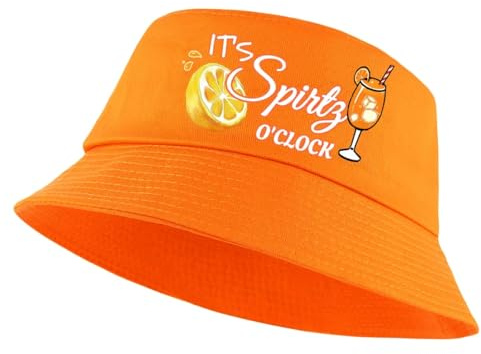 CaiJianYuLin Orange fiskarhatt fiskarhatt solhatt retro orange festhatt med drickslogan tryck rolig dammössa för sommarfest karneval cosplay kostymer tillbehör, apelsin