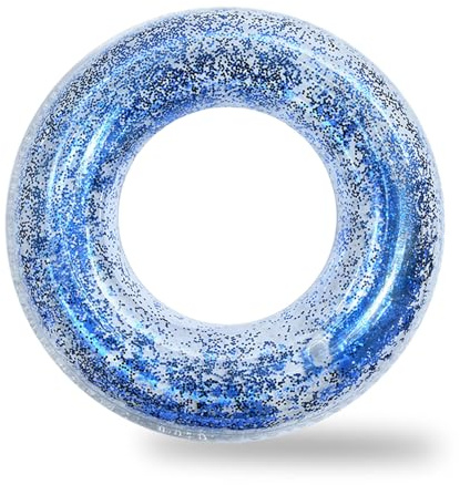 70 cm simring med glitter, blå för barn, 5–10 år, poolring, simdäck, uppblåsbar ring, uppblåsbara simringar för flickor, pojkar, pool, vatten, utomhus, leksak, festtillbehör