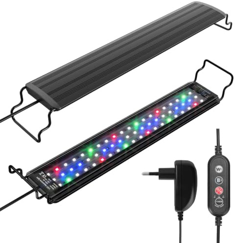 DEWEL Luz Acuario,11W Luz Led Acuario para Peces y Plantas de Agua Dulce,3 Modos de Iluminación,4 Colores,Temporizador Ajustable,10 Niveles de Brillo,Con Soporte Retráctil, 45-60cm