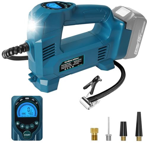 QUPERR Akku-Kompressor kompatibel mit Makita 18V Akku, Elektrischer Luftkompressor bis 10,34 bar mit LED-Licht & Autostopp, Tragbare Luftpumpe für Auto, Motorrad, Fahrrad, Bälle (ohne Akku)
