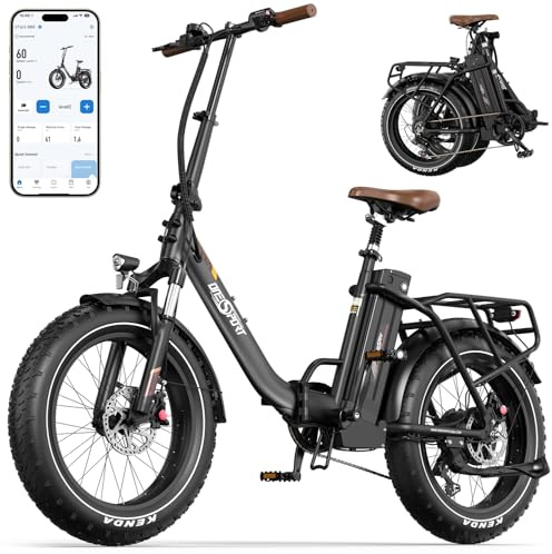 ONESPORT OT16 Max Bicicletta Elettrica Pieghevole 20-4.0 Fat Tire E Bike con 48V 18AH Batteria Rimovibile Fino a 120km & 250W Motore, 7 Velocità & Freni idraulici, Bluetooth APP, Urban MTB Elettrico