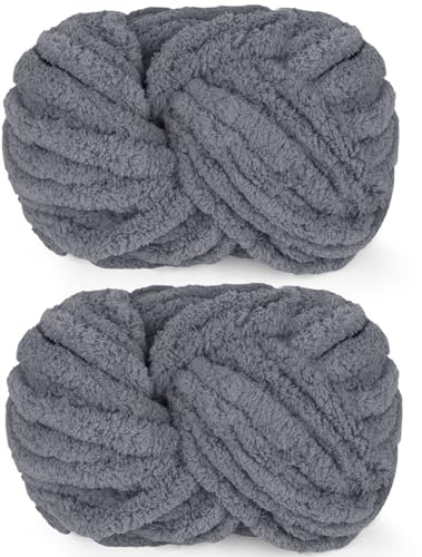 Reessy Chunky Yarn for Hand Knitting, 2×250g Super Chunky Wool Yarn-Grey | Soft Thick Wool Jumbo Yarn for Crocheting, Fluffy Plush Blanket Yarn for Knitting Blanket Pet Bed Mats Sofa Mats