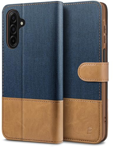 BEZ Mobiltelefonfodral för Samsung Galaxy A17 5G-fodral, väska kompatibel med Samsung A17 4G/5G, skyddsfodral av flip-fodral med kreditkortshållare, stativ, magnetisk stängning, blå marin