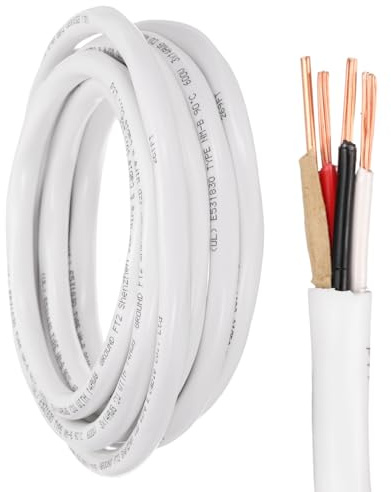 sourcing map 14/3 NM-B Wire with Ground, 10Ft 14AWG 600V UL-Listed Pure Copper Wire 3 Conductor Non-Metallic Sheathed Electrical Cable for Residential Commercial Indoor Wiring(White)