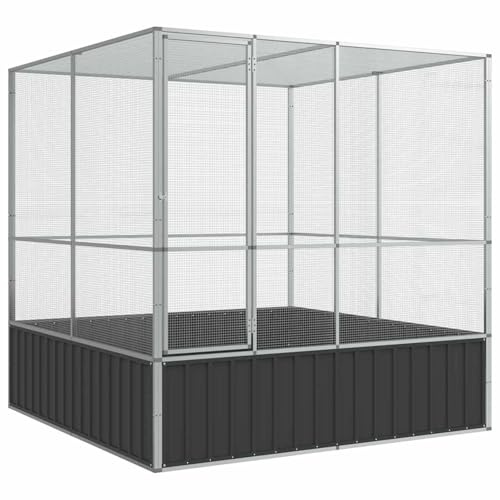 Gecheer Large Outdoor Bird Aviary Cage with Lockable Door - Silver and Anthracite Galvanised Steel, 211 x 207 x 212 cm - Suitable for Parrots, Budgies, and Small Animals Model172584