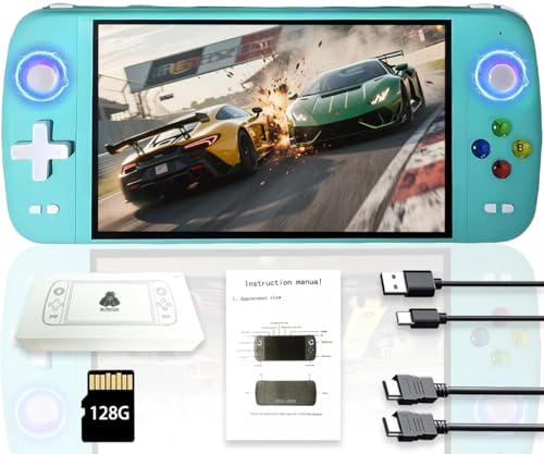 Nuova console di gioco portatile M27, 128 GB di memoria interna con 30.000 giochi, sistema Linux, schermo IPS da 7 pollici, console portatile mini arcade tascabile, uscita HD (verde, 128 g)