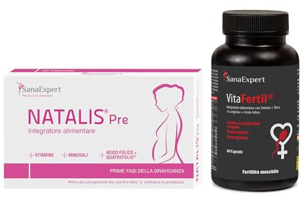 SanaExpert Natalis Pre Donna + VitaFertil Uomo – Bundle Fertilità di Coppia Integratori per Lei e Lui con Quatrefolic®, Vitamine e Minerali – Supporto Preconcezione – Made in Germany