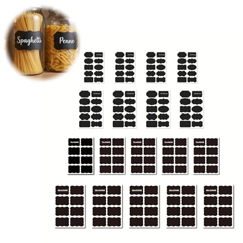 120 Étiquettes Bocaux Cuisine Autocollantes en Vinyle Noir, 4 Tailles Différentes, Stickers Étanches et Amovibles pour Épices, Pots de Confiture, Bouteilles et Organisation Maison