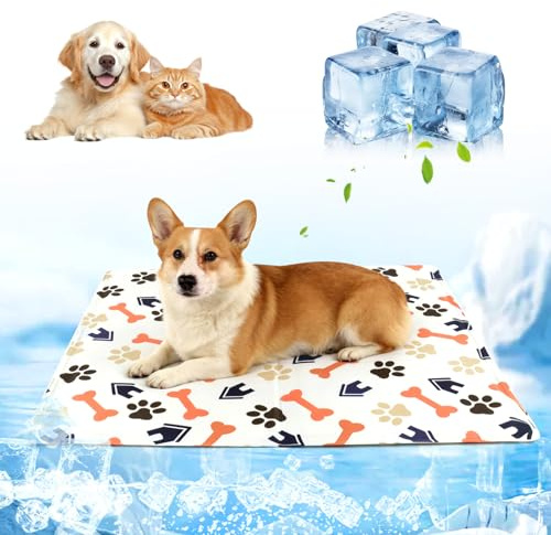 kudmwcc Alfombra Refrescante para Perros 90x60 cm - Colchoneta de Enfriamiento Automático para Mascotas, Lavable y Transpirable, Ideal para Perros y Gatos, L