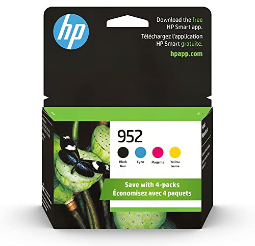 HP 952 Black, Cyan, Magenta, Yellow Ink Cartridges (4-Pack) | Works OfficeJet 8702, OfficeJet Pro 7720, 7740, 8210, 8710, 8720, 8730, 8740 Series | Eligible for Instant Ink | X4E07AN