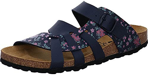 Bio Life Damen Pantolette in Blau aus Kunstleder mit Buntem Blumen Muster und Weichfußbett. blau Gr. 39