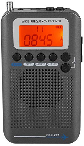 Escáner de Receptor de Radio multibandas Escáneres/de Mano/Bandas de frecuencia: Air FM Am CB SW VHF Incorporado en batería portátil Recargable Radio de Viaje(Negro)