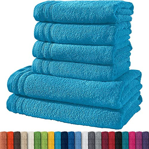 Erwin Müller Handtuchset, Frottierset Heidelberg 6-TLG. 100% Baumwolle türkis - leichte Qualität, saugstark, schnelltrocknend, kompakt - ideal für Sport, Strand, Reisen