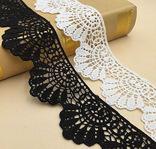 Yulakes - Fascia di pizzo in cotone - Lunghezza: 4,74 cm - Larghezza: 6 cm - Accessorio per decorazioni, matrimoni, cucito artigianale, scrapbooking, confezione regalo inclusa - bianco e nero