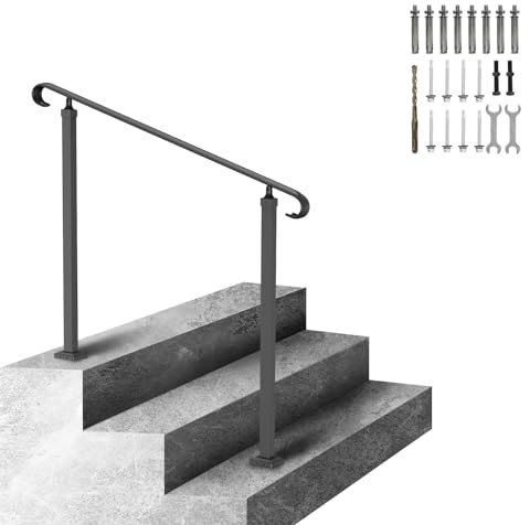 VEVOR Garde-Corps Rampe Escalier Main Courante en Fer Forgé Balustrade Rambarde 2 Marches Hauteur Max de Marches 60 cm Distance entre Poteaux 88,5 cm Hauteur Poteaux 97,4 cm pour Jardin Entrée Portail
