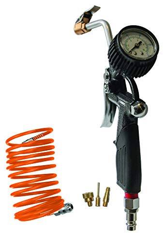 ABAC 5-teiliges Druckluftfüller-Set für Kompressor G-812IG, enthält Reifenfüller mit Manometer (Reifendruckprüfer), 5 m Spiralschlauch, 3 Ventiladapter, max. Druck 8 Bar