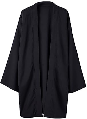 HAORUN Men Japanese Coat Kimono Top Jacket Long Cardigan Yukata Loose Retro Vintage Outwear Black