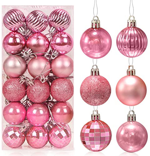 Bolas de Navidad Rosa 36 Piezas, Bolas Arbol Navidad de 4 cm, Adornos para Árboles de Navidad Plástico, Regalos de Colgantes de Navidad, Bola de Decoración para Fiesta y Festival