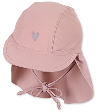 Sterntaler Schirmmütze Herz – UV-Schutz 50+ Baby Mütze mit Nackenschutz & Bindeband – Sonnenmütze mit Herzchen-Druck – Bademode für Schwimmbad und Strand, zartrosa, Größe 51