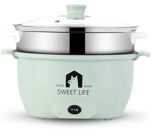 QZWGZ 1.5L 2L 2.5L 3L 3.5L Non-Stick Electric Skillet, Multi Cooker with Lid Electric Hot Pot Round Frying Pan Steamed Egg Mini Heating Pan with Steam Grid (2L / diameter 22cm)