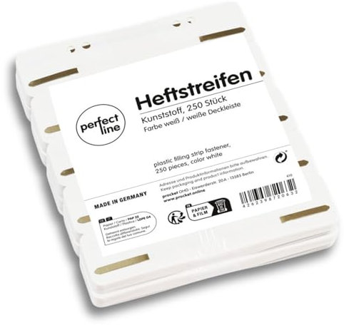 perfect line 250 Heftstreifen, Weiß, recycelbarer Kunststoff, made in Germany (1 x 250 Stk.)