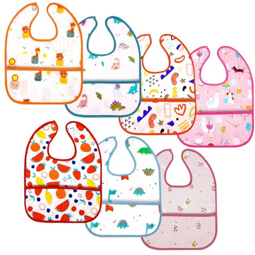 Aolso Lätzchen Baby Wasserdicht, 7Pcs Baby Lätzchen, Abwaschbar asserdicht Baby Lätzchen, Baby-Bandana-Lätzchen, Mit großen Taschen, Babynahrungslätzchen für Kleinkinder (Mädchen)