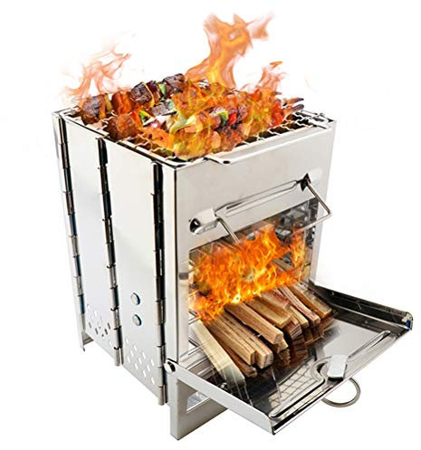 RajoNN Folding Camping Stove Backpacking Wood Burning Stove Mini BBQ Grill with Carry Bag for Backpacking Hiking Camping Cooking