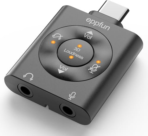 eppfun Amplificador de Auriculares HiFi USB DAC,24bit/96kHz Hi-Res 3D Audio con Conector de micrófono y 3,5 mm para iphone15/Pro/Max/Android Smartphone/Tablet/PC/Reproductores de música