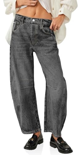 Imily Bela - Pantaloni da donna in stile Boyfriend, jeans a campana, a palloncino, a gamba larga, vita media (Taglie Plus fino alla 4XL), grigio., 34