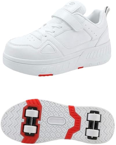 Roller skridskor skor rullskridskor skor med hjul skateboardskor, inline-skridskor, justerbara damskor med hjul för flickor, löpning skateboard, inline-rullskridskor, Vit, 35 EU