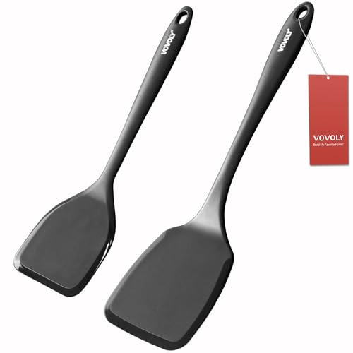 Silicone Spatula Set, 600°F Heat Resistant Silicone Spatula Turner Flipper for Cooking, Non Stick and Non Scratch Kitchen Utensils for Eggs, Burgers, Crepes, 2 Pack, Black