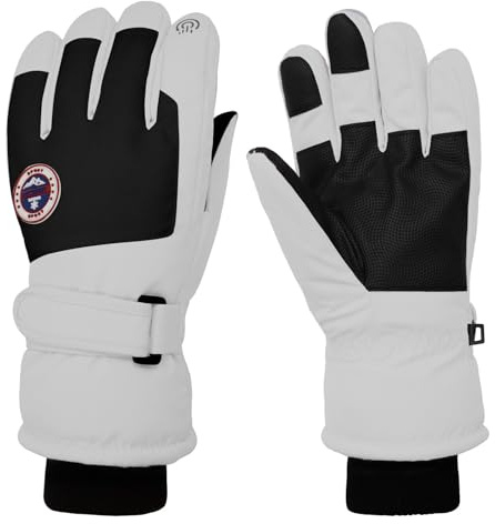 Long Keeper Guantes Invierno Hombre Mujer Guantes Esquí Impermeable Guantes Nieve Tactiles con Forro Guantes Térmicos Sport Cortavientos (Blanco con Negro - L, Circunferencia de la Palma: 21-24cm)
